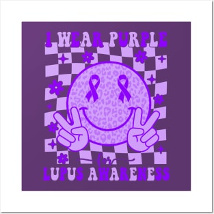 Lupus Awareness Smile Hippie Checkered Purple Ribbon Posters and Art